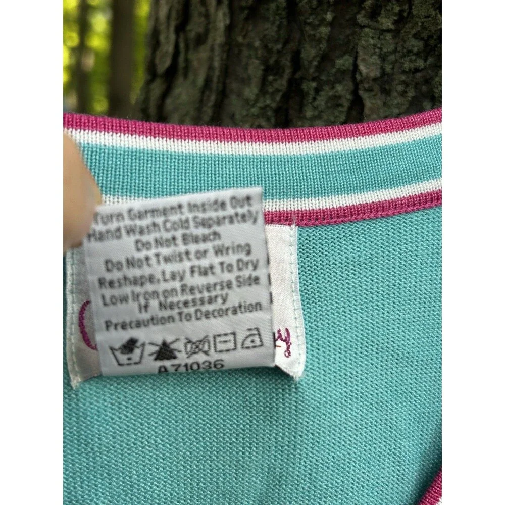 Quacker Factory Cardigan Sweater Size 1x Daisy Floral Embroidery Blue Pink Silk